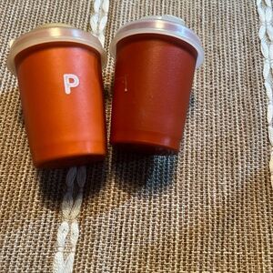Tupperware Orange Red Mini Cups with White Lids